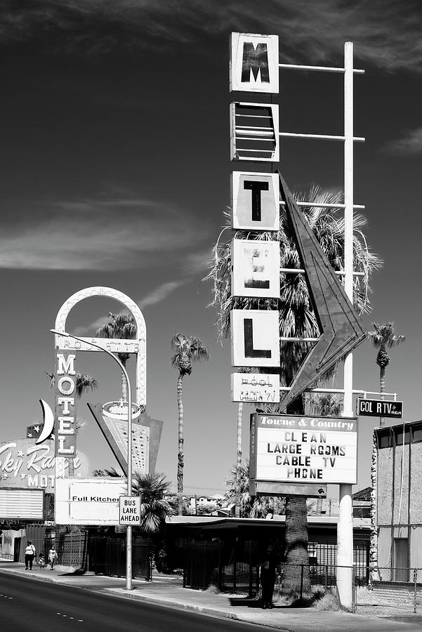 Black And White Photograph - Black Nevada Series - Las Vegas Motels by Philippe HUGONNARD