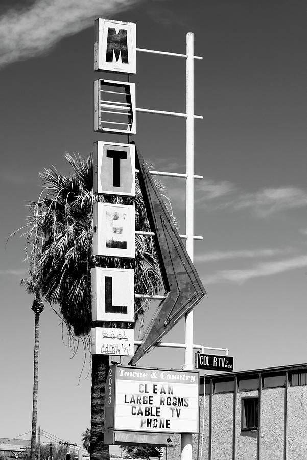 Black And White Photograph - Black Nevada Series - Motel Vegas by Philippe HUGONNARD