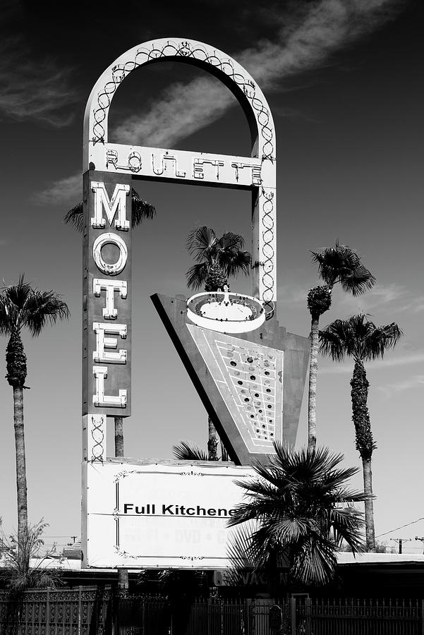 Black And White Photograph - Black Nevada Series - Roulette Motel Vegas by Philippe HUGONNARD
