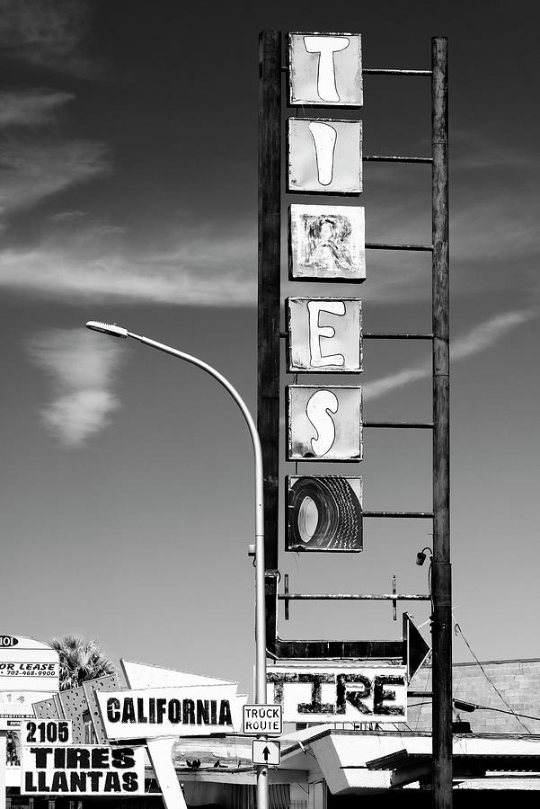 Black And White Photograph - Black Nevada Series - Tires Vegas by Philippe HUGONNARD