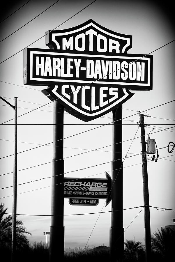 Black And White Photograph - Black Nevada Series - Vegas Harley by Philippe HUGONNARD