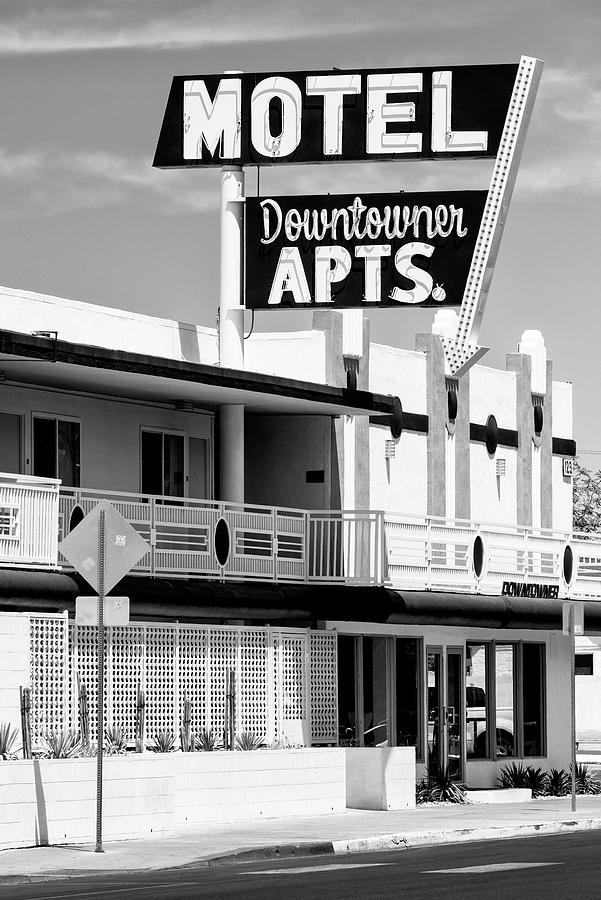 Black And White Photograph - Black Nevada Series - Vegas Motel Downtowner by Philippe HUGONNARD