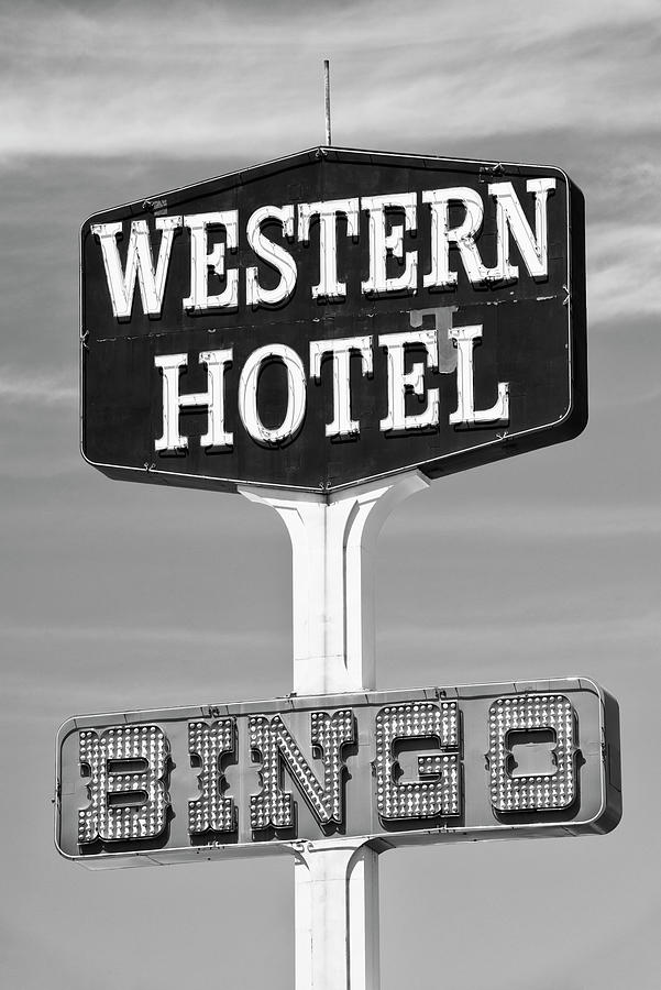 Black And White Photograph - Black Nevada Series - Western Hotel Vegas by Philippe HUGONNARD