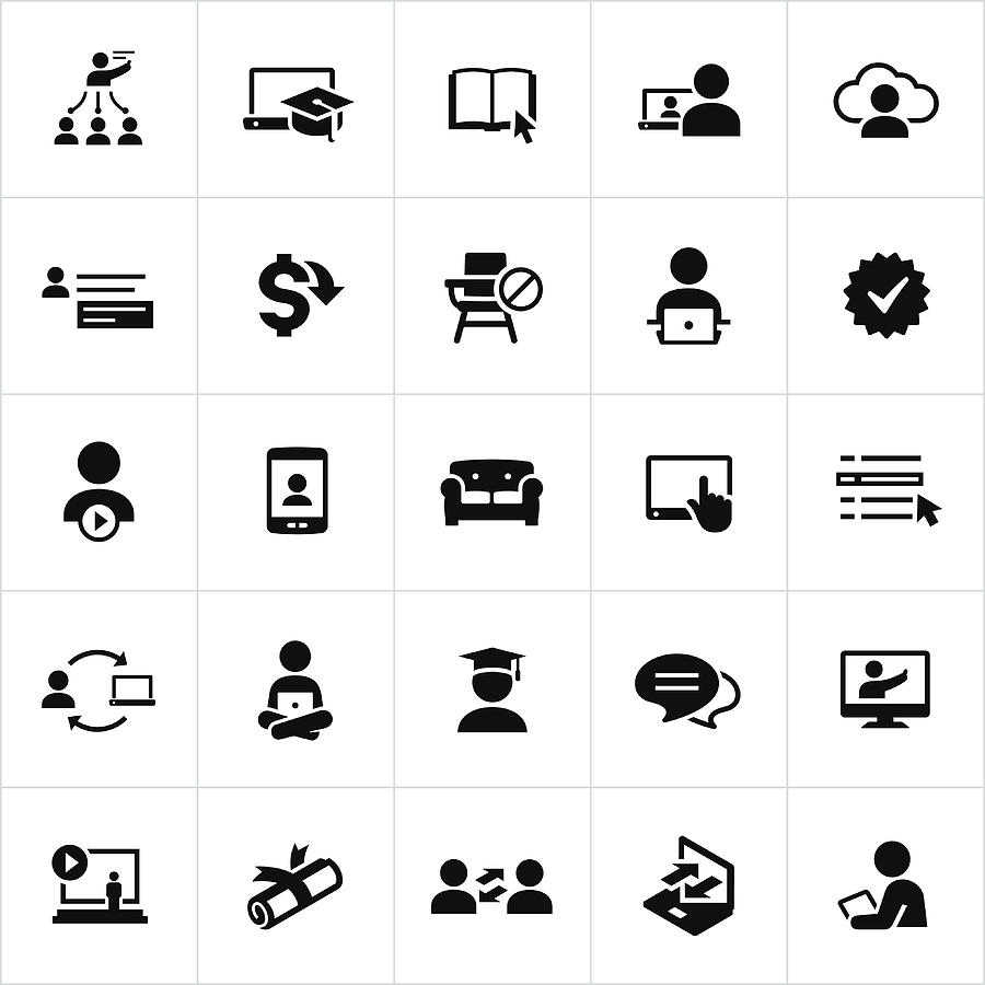 Black Online Education and E-Learning Icons Drawing by Appleuzr