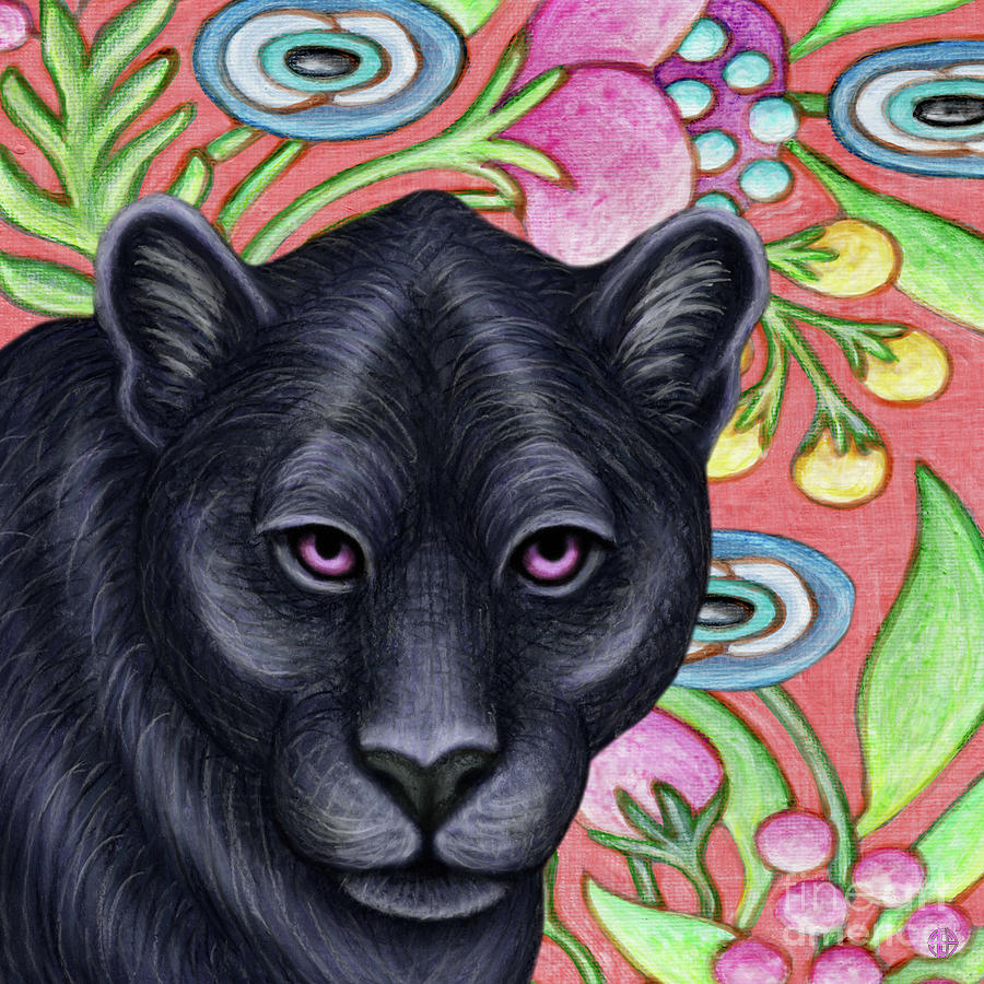 Black Panther Floral Painting by Amy E Fraser