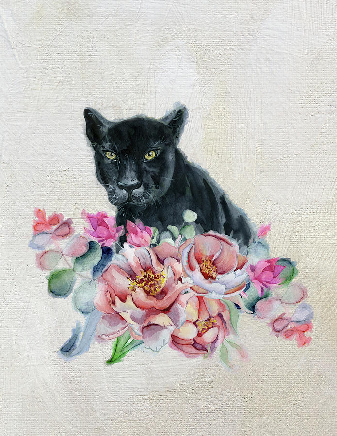 Black Panther With Flowers Painting by Garden Of Delights