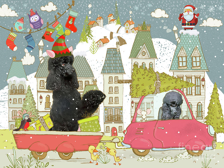 Black Poodle Art Winter City Adventure Standard Poodle Gifts Digital Art by Sandra Sij