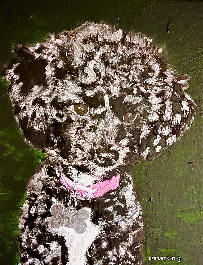 Black Poodle Posing Painting by Gary Springer