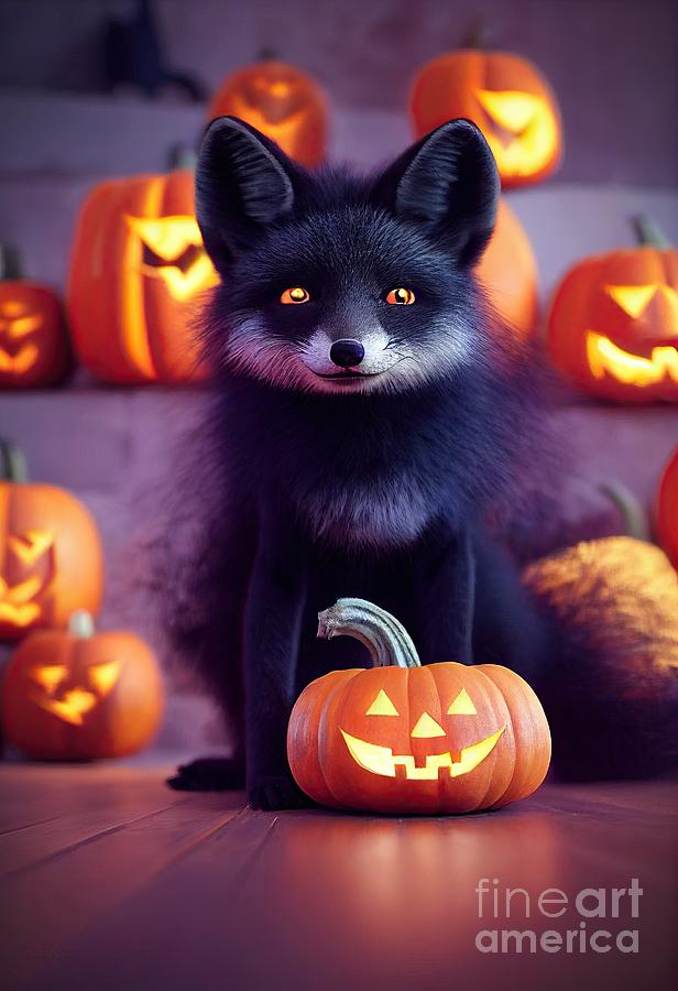 black puppy fox Halloween theme Digital Art by Benny Marty