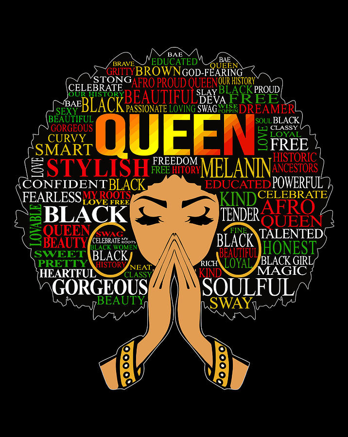 Black Queen Words Art Afro Natural Hair Melanin Poppin Gift Digital Art ...