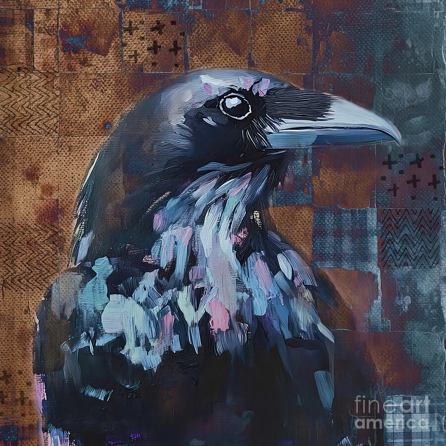 Black Raven Portrait Painting by Tina LeCour Black Raven Portrait Painting by Tina LeCour