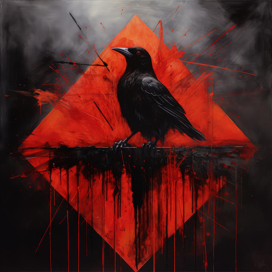 Raven Painting - Black Raven Rising by Lourry Legarde