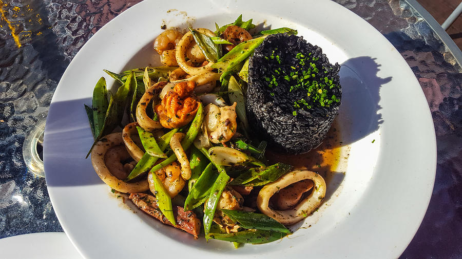 Black Rice with squid and vegetables Photograph by Ruben Earth