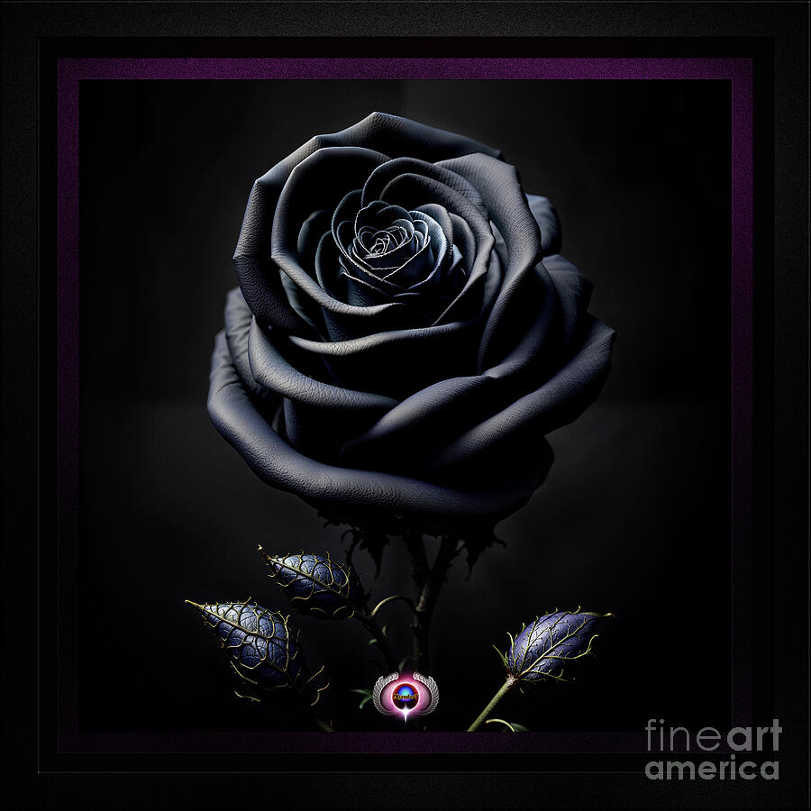 Black Rose With Buds Captivating AI Concept Art by Xzendor7 Painting by Xzendor7