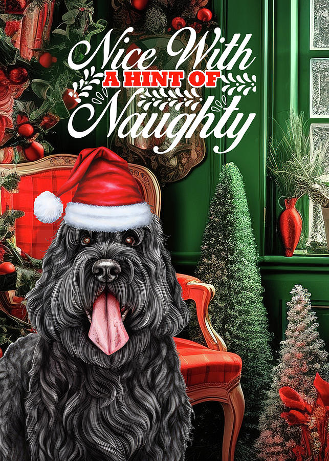 Black Russian Christmas Dog Naughty or Nice Digital Art by Doreen Erhardt