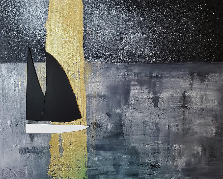 Black Sails and Golden Moonshine Mixed Media by Sharon Williams Eng