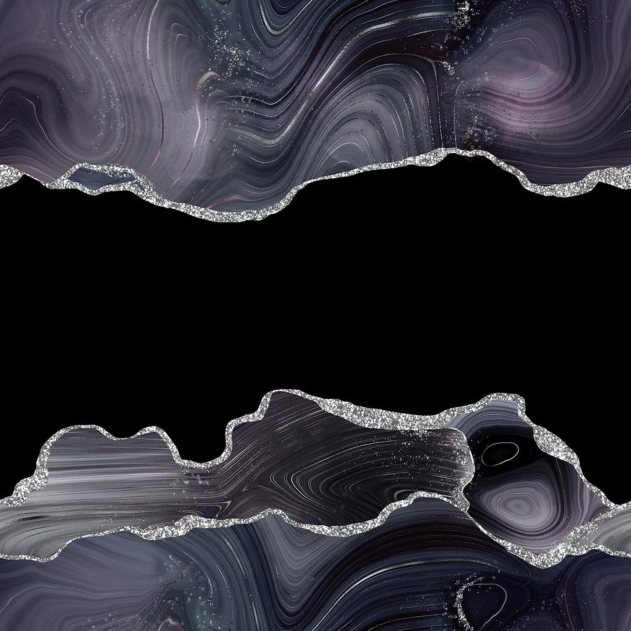 Black Silver Glitter Agate Texture 03 Digital Art by Aloke Design