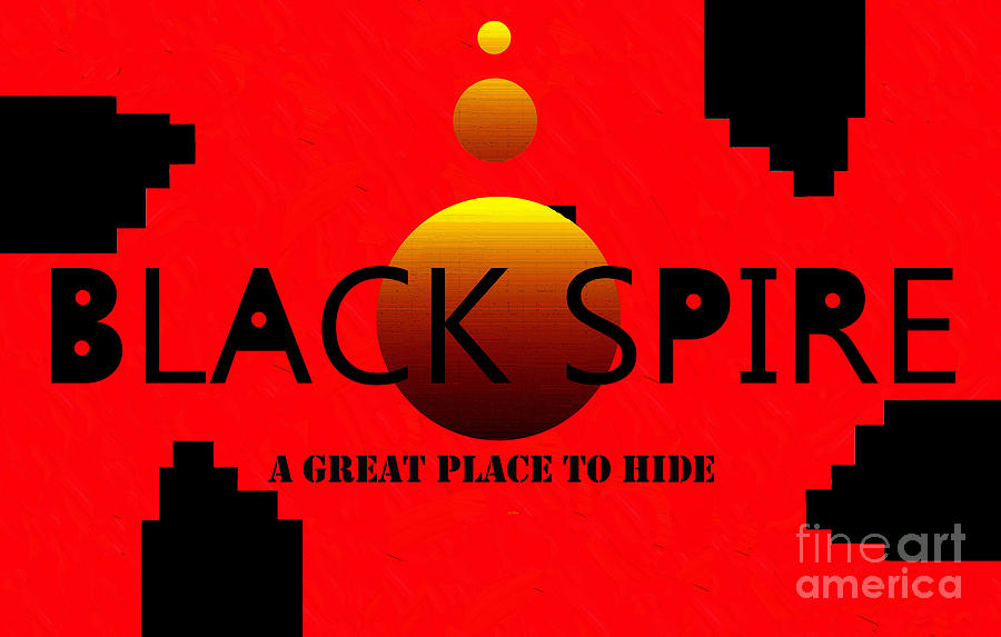 Black Spire city emblem with text Mixed Media by David Lee Thompson