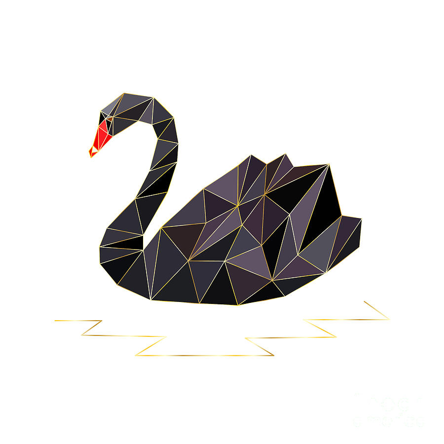 Black Swan in Geometric Gold Mixed Media by Petanpic Design