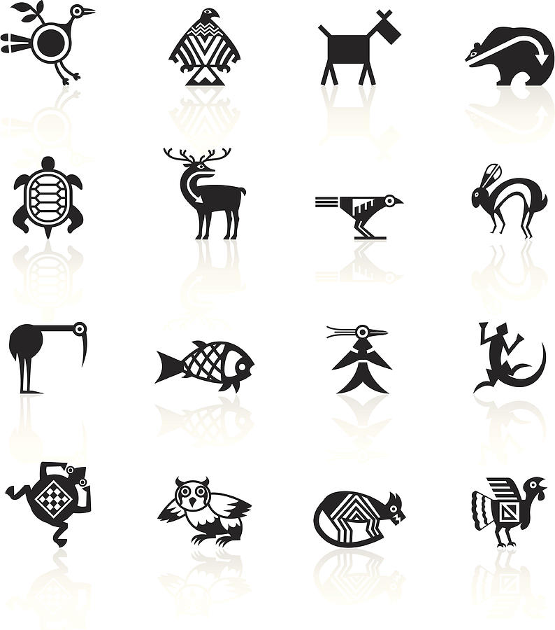 Black Symbols - Indian Tribal Animals Drawing by Aaltazar