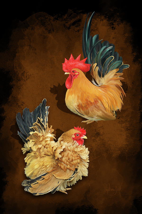 Chickens Digital Art - Black Tailed Buff Frizzle Japanese Bantams Or Chabo by Sigrid Van Dort Chickens Digital Art - Black Tailed Buff Frizzle Japanese Bantams Or Chabo by Sigrid Van Dort