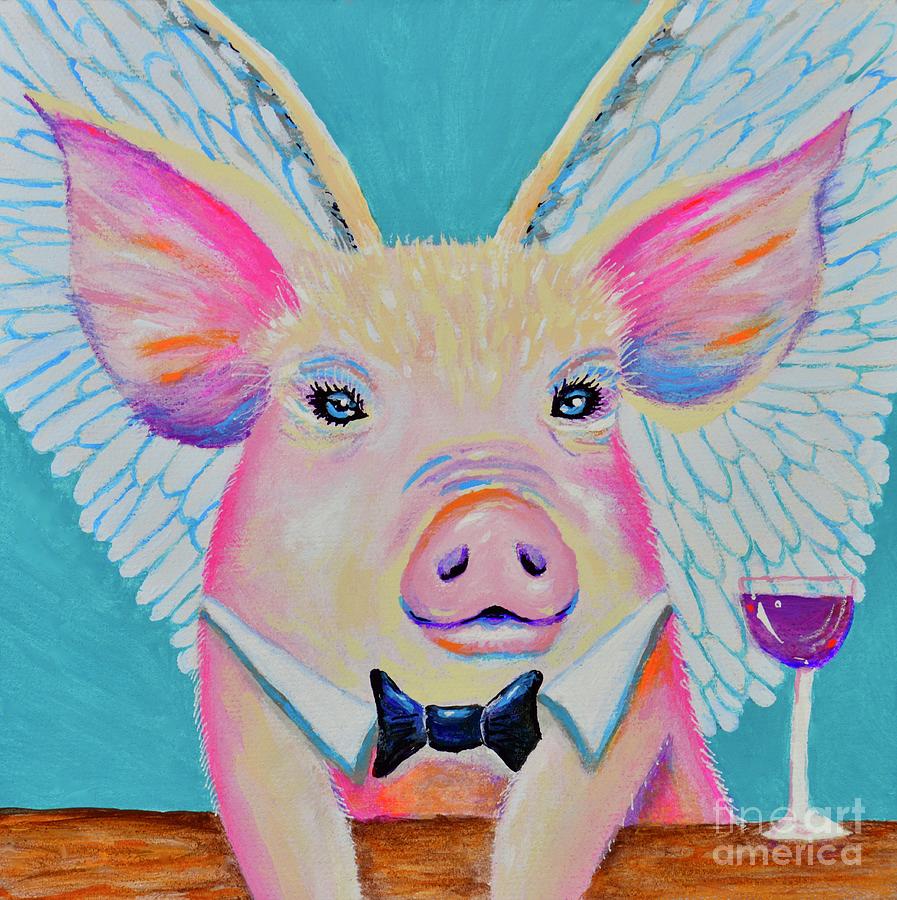 Black Tie Pig Painting by Mary Scott