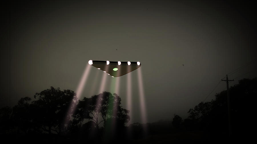 Black Triangle UFO 10 Lights #2 Digital Art by Russell Kightley
