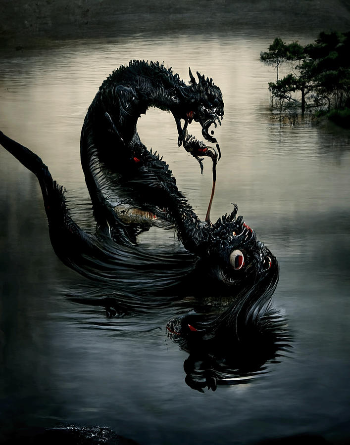 Black water Dragon - artwork Digital Art by Ryan Nieves