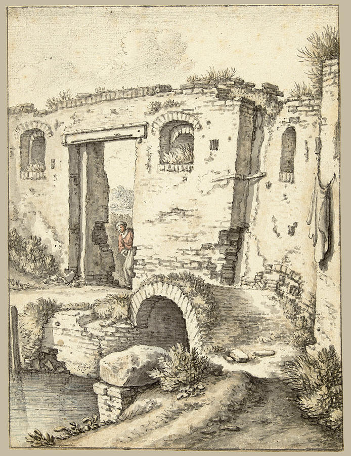 Black water gate in Utrecht Drawing by Herman Saftleven