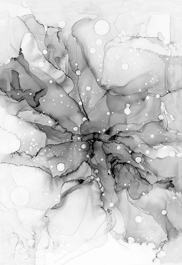 Black And White Painting - Black White Abstract Ink Bubbles by Olga Shvartsur