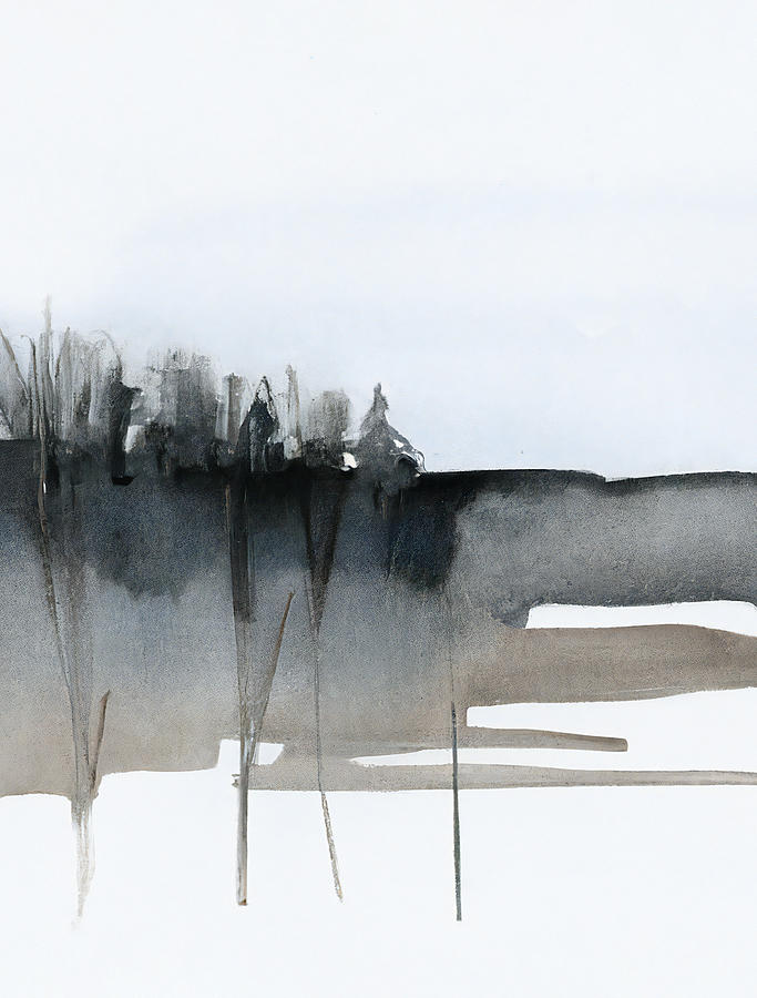 Black White And Brown Abstract Landscape Painting by StellArt Studio