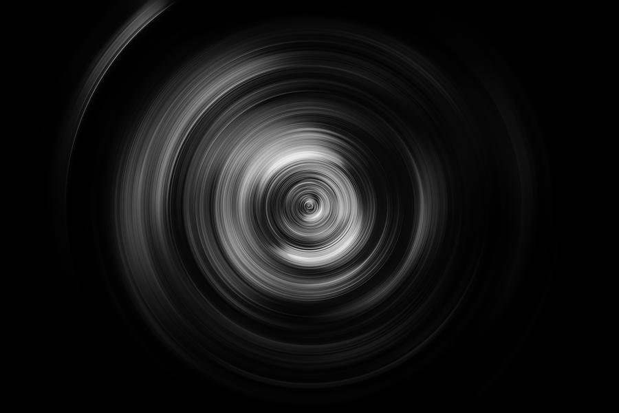 Black White Circle Swirl Ring Pattern Vertigo Concentric Cyclone Abstract Lens Camera Body Movie Disk Curve Centrifuge Monochrome Background Blurred Motion Speed Curled up Textured Effect Photograph by Anna Bliokh