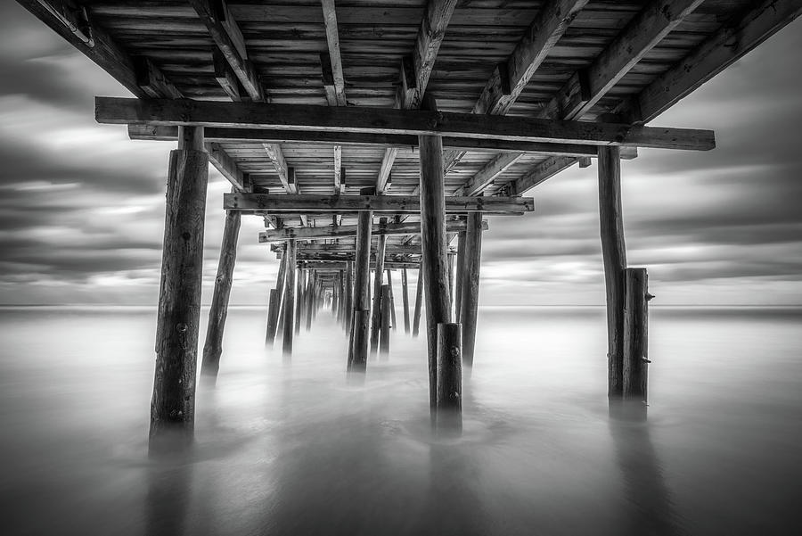 Black And White Photograph - Black White Coastal Beach Pier Photography Outer Banks North Carolina Nags Head NC by Dave Allen