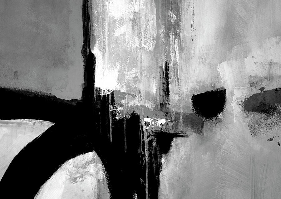 Black White Horizontal Abstract Painting By Ela Szczepaniak - Fine Art 