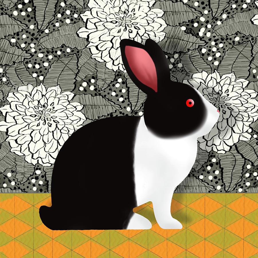 Black  White Rabbit Digital Art by Steve Hayhurst
