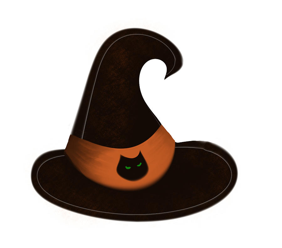 Black Witch Hat With Orange Banner Digital Art