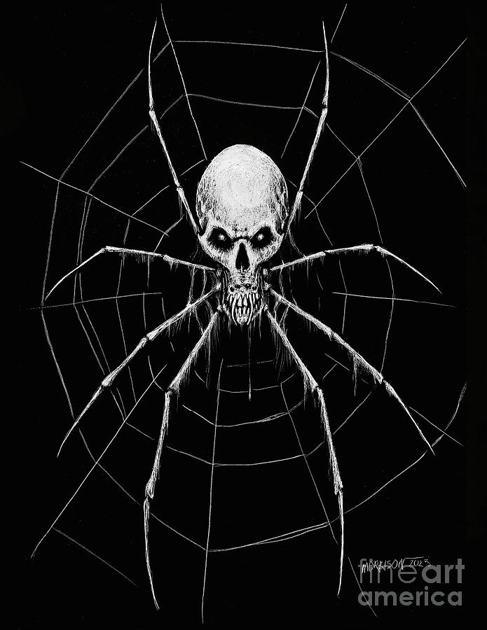 Skull Drawing - Black Widow Skull by Stanley Morrison