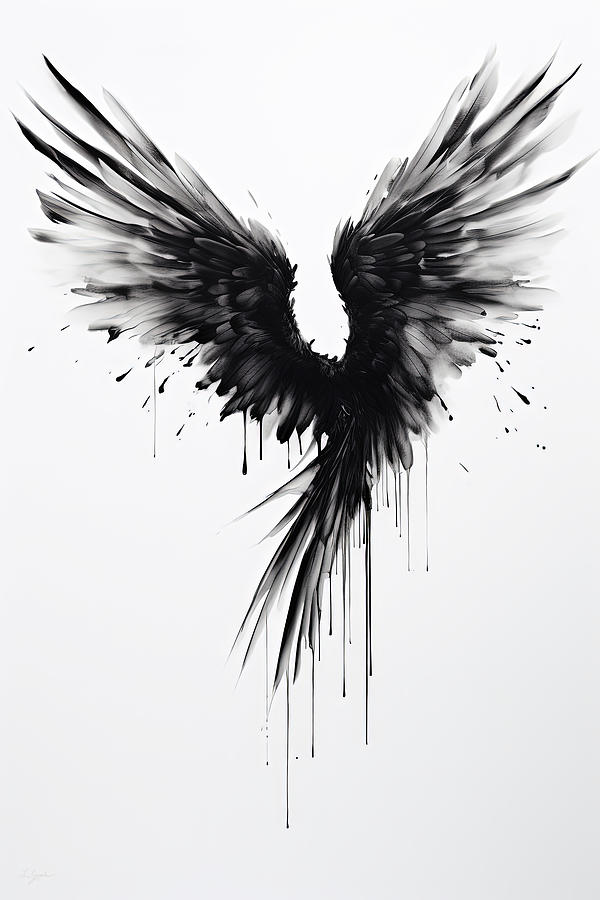 Black Wings Abstract Painting by Lourry Legarde