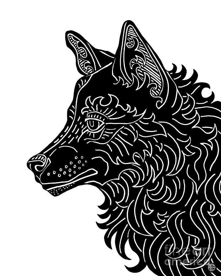 Black Wolf. Wild Animal Ink 9  Drawing by Amy E Fraser