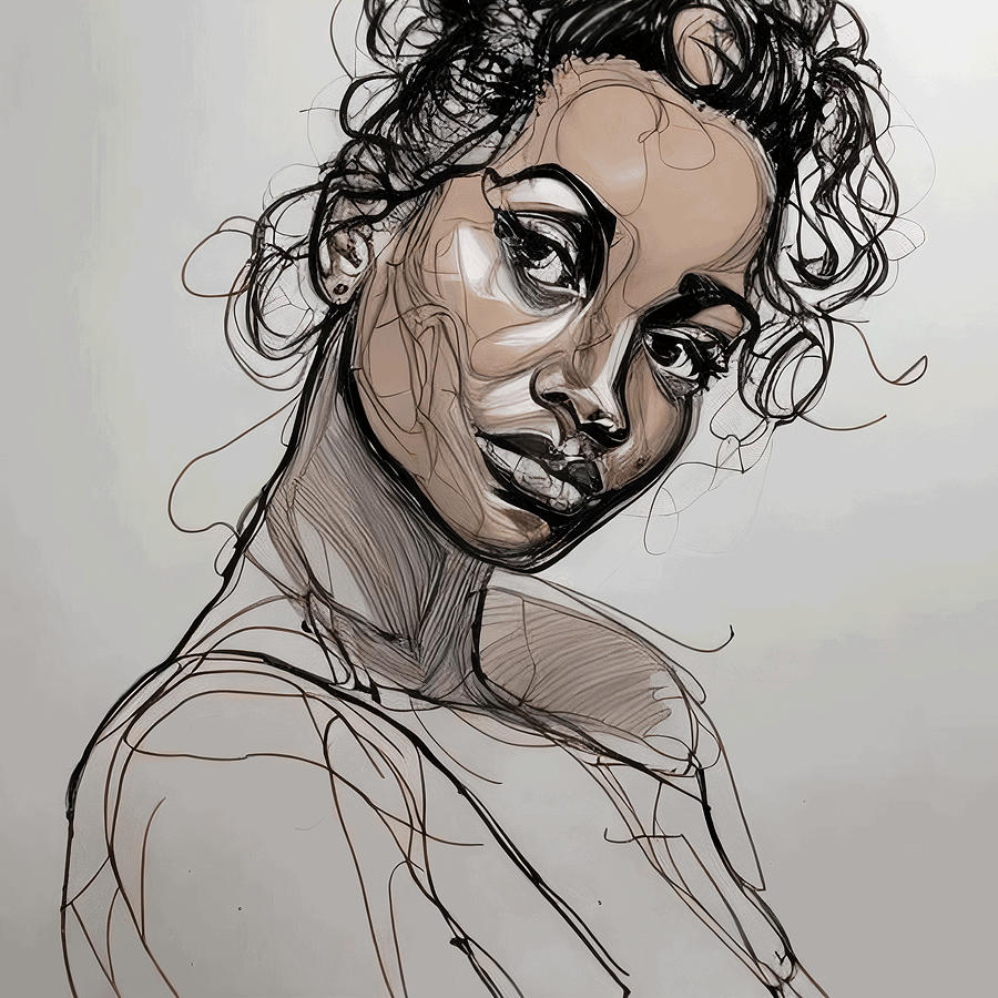 Black Woman Portrait Line Drawing, Afro Woman, Minimalist art Print ...