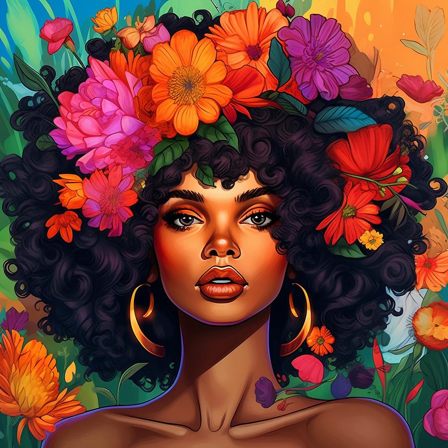 Black woman with flowers in her hair Digital Art by Ariane Naranjo ...