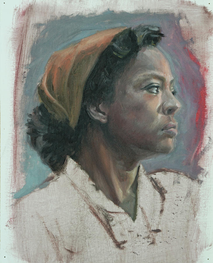 Black Woman With Head Scarf, Portrait Painting by Martin Davey - Fine ...