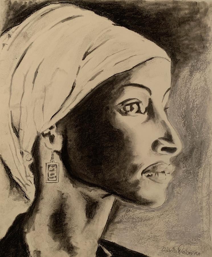 Black Woman with Turban Drawing by Mario Cabrera