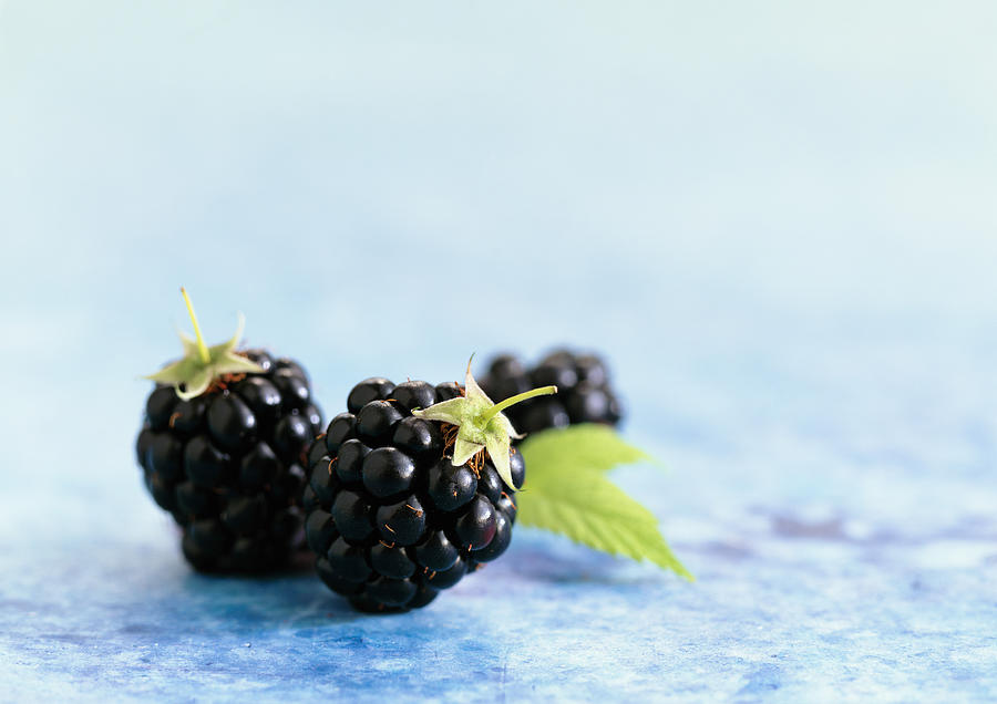 Blackberries with leaves, close-up Photograph by Jean-Blaise Hall