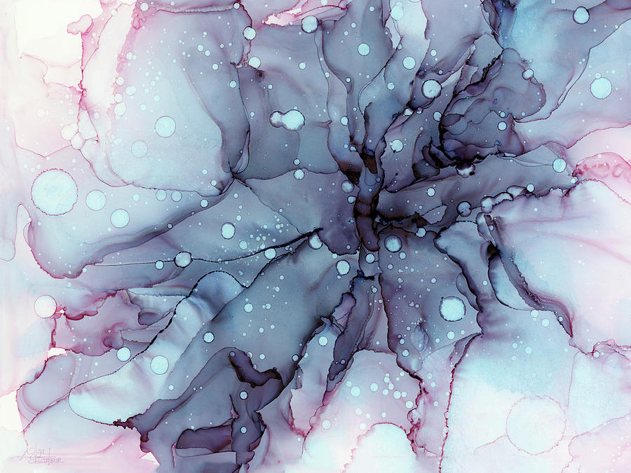 Blue Painting - Blackberry Bloom Abstract Ink by Olga Shvartsur
