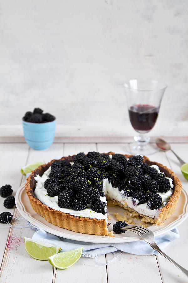 Blackberry, lime and mascarpone tart Photograph by Török-Bognár Renáta