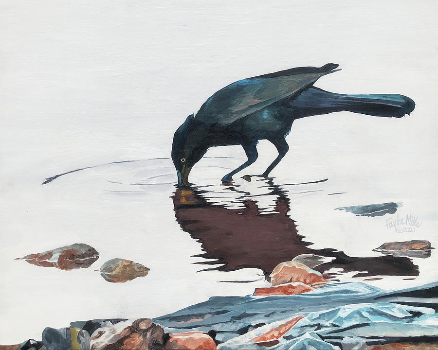 Blackbird Painting - Blackbird Reflection by Faythe Mills