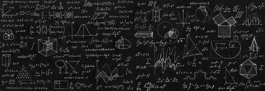 Blackboard Inscribed With Scientific Formulas And Calculations In Physics And Mathematics. Science And Education Background. Drawing
