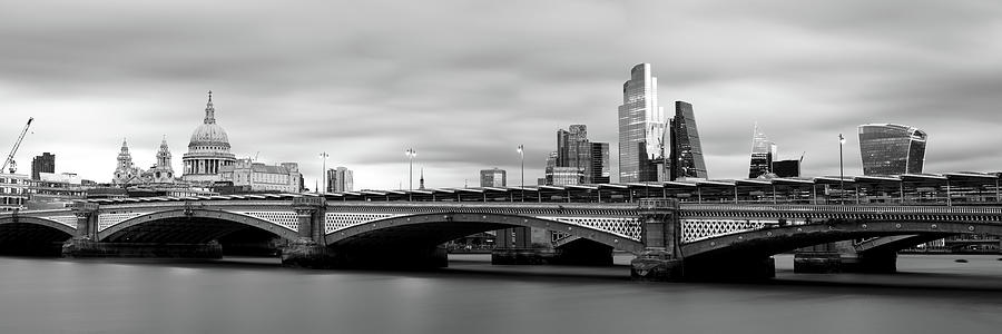 Blackfriars Brige and St Pauls Cathedral London City Skyline Black and White Photograph by Sonny Ryse
