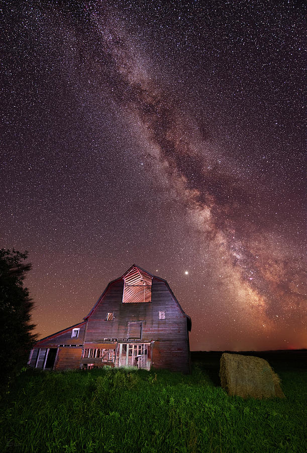 Blackmore Barn Nightscape #2 - abandoned ND barn with summer milky way  Photograph by Peter Herman